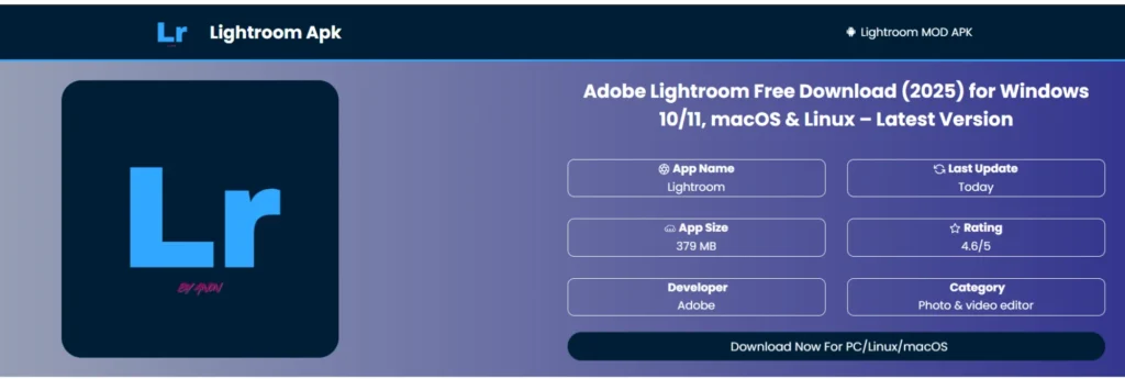 Adobe Lightroom Free Download (2025) for Windows 10/11, macOS & Linux – Latest Version 10 Download Button 1